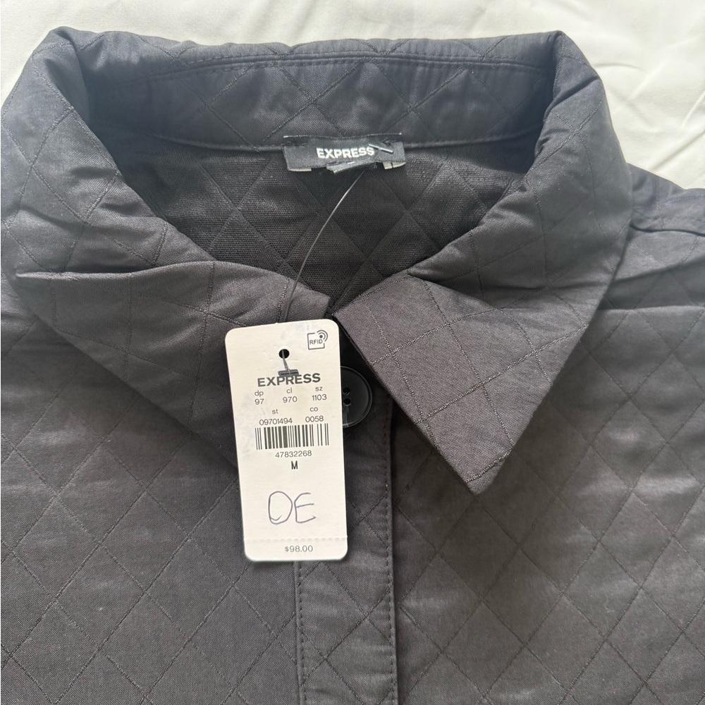 Express Black Quilted Button-Up Jacket - Picture 2 of 5